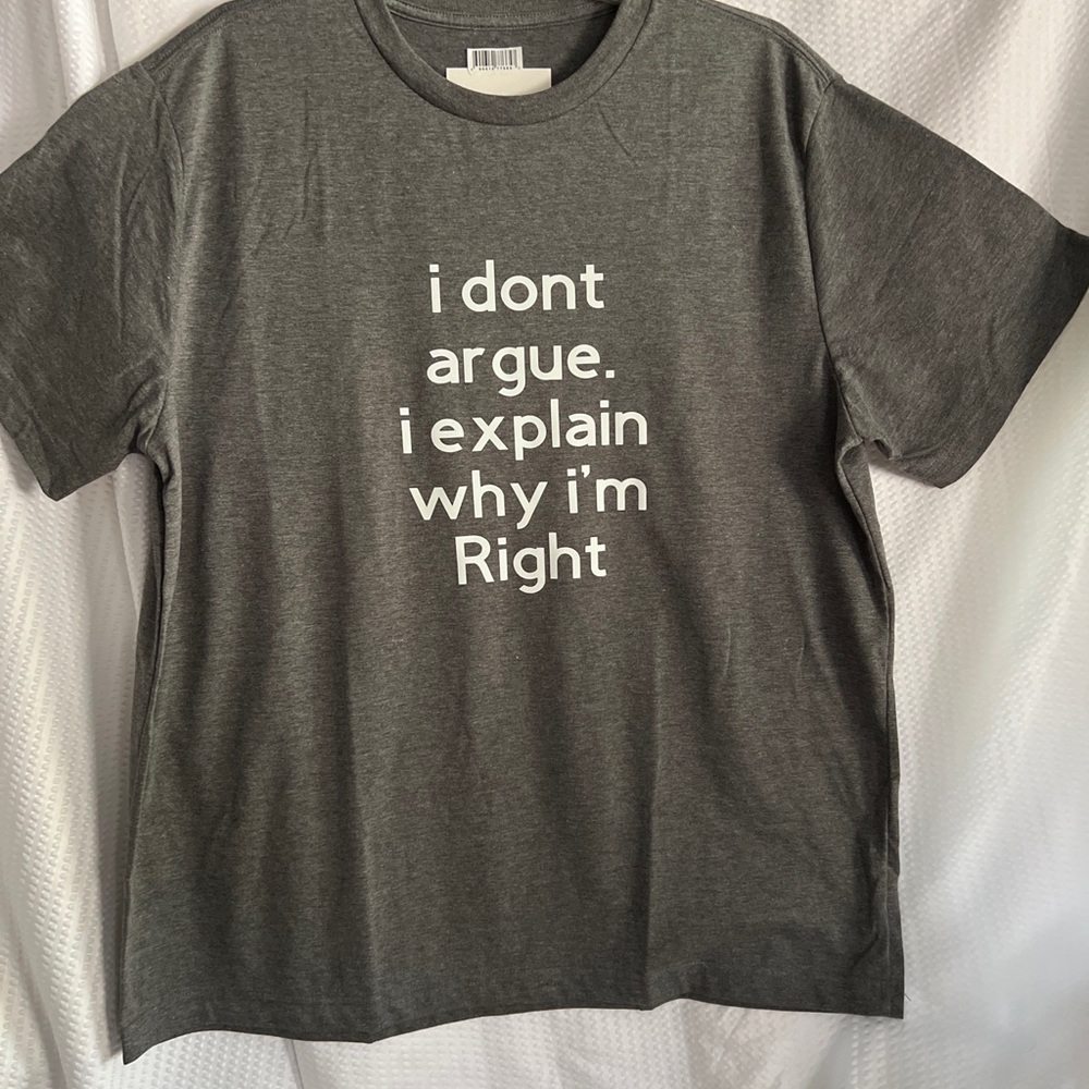 Men’s funny tee shirt xl. Short sleeve gray w/ white letters.